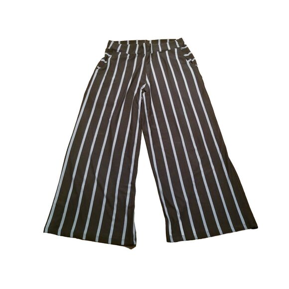Lisa Bayne Pants - Lisa Bayne Pants Women Sz Small Black Striped High Rise Wide Leg Crop (28x24.5)
